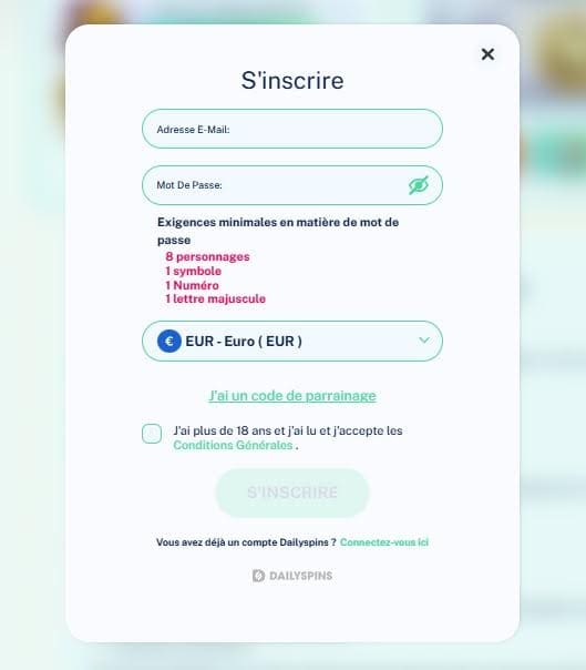 DailySpins Casino inscription
