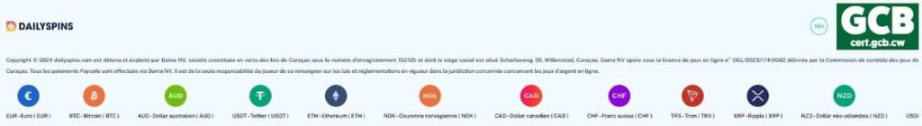 DailySpins Casino licence