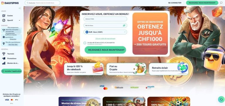 DailySpins Casino page accueil